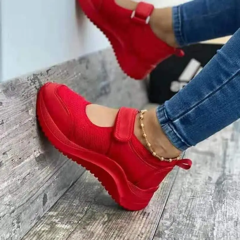Women Wedge Casual Shoes Mesh Breathable Mary Jane Style Platform Sneakers Velcro Closure PU Lightweight Walking Footwear