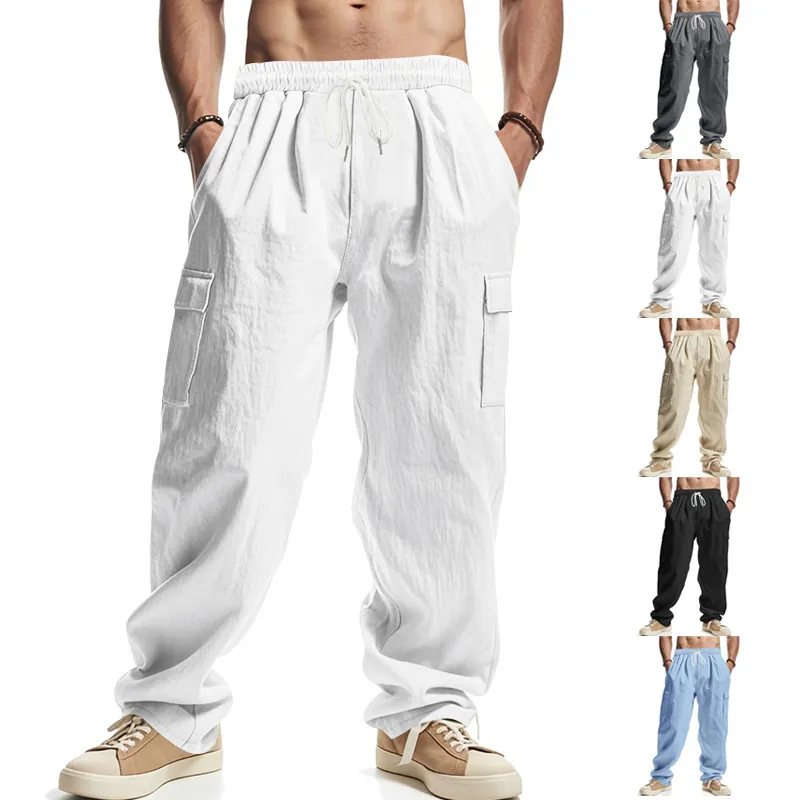 Herren Amerikanischer Stil Multi-Taschen Cargo-Hose Dünn Atmungsaktiv Locker Weites Bein Lässige Hose Mode Bottoms