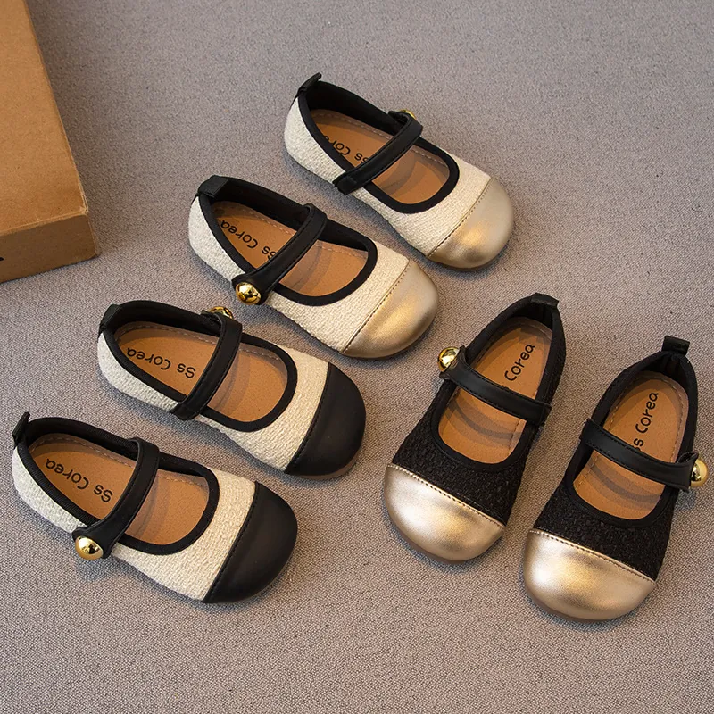 Mädchen Mary Jane Prinzessin Schuhe Tweed PU Leder Klettverschluss Weiche Sohle Rutschfeste Flache Schuhe Für Kleinkinder