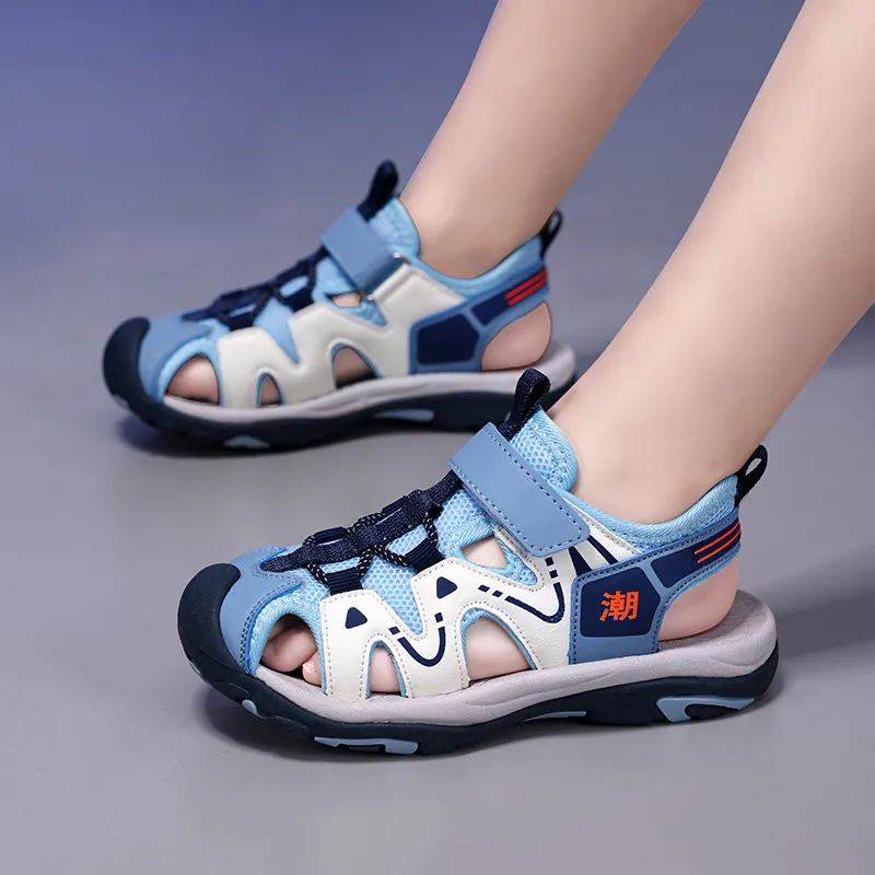 Boys Closed Toe Sport Sandals Non-Slip Soft Sole Outdoor Beach Shoes Kids Breathable Summer Velcro Casual Athletic Sandals