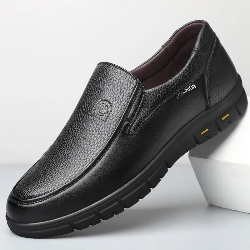 Herren Echtes Leder Slipper Lässig Business Business Halbschuhe Slipper Flache Schuhe Für Männer Im Mittleren Alter Rutschfest Weich Vater Schuhe