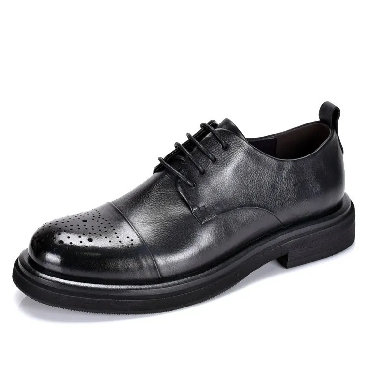 Ανδρικά Παπούτσια Derby από Γνήσιο Δέρμα Business Casual Brogue Σκαλιστά Χοντρή Σόλα Ανθεκτικά στη Φθορά Στρογγυλή Μύτη με Κορδόνια