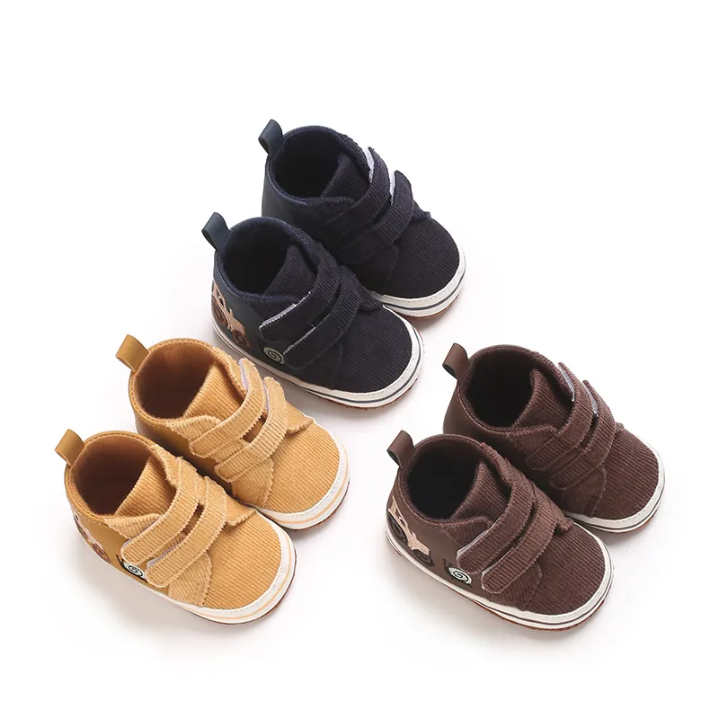 Zapatos de Primeros Pasos para Bebé Niño en Pana Bordados Suela Blanda Zapatillas Casuales con Velcro Regalos para Recién Nacidos