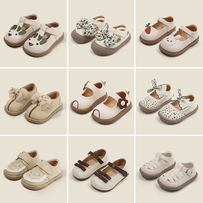 Toddler Girl Bow Princess Shoes Anti-collision Microfiber Leather Walking Shoes Soft Sole Non-slip Kids Flats Velcro First Walkers