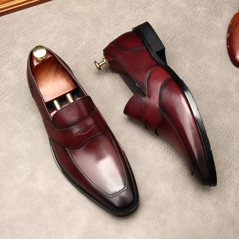 Herren Loafer aus Echtem Leder Britischer Stil Slip-on Business Casual Schuhe Komfortabel Atmungsaktiv Formale Büro Fußbekleidung