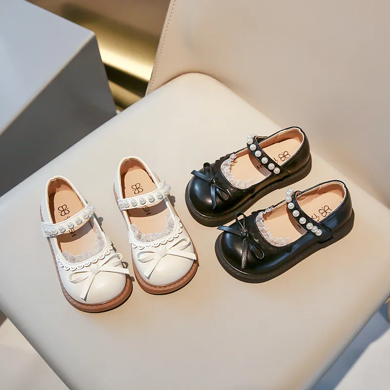 Zapatos Mary Jane de Princesa para Niña Cuero PU con Lazo y Perla Artificial Zapatos Planos para Boda y Fiesta