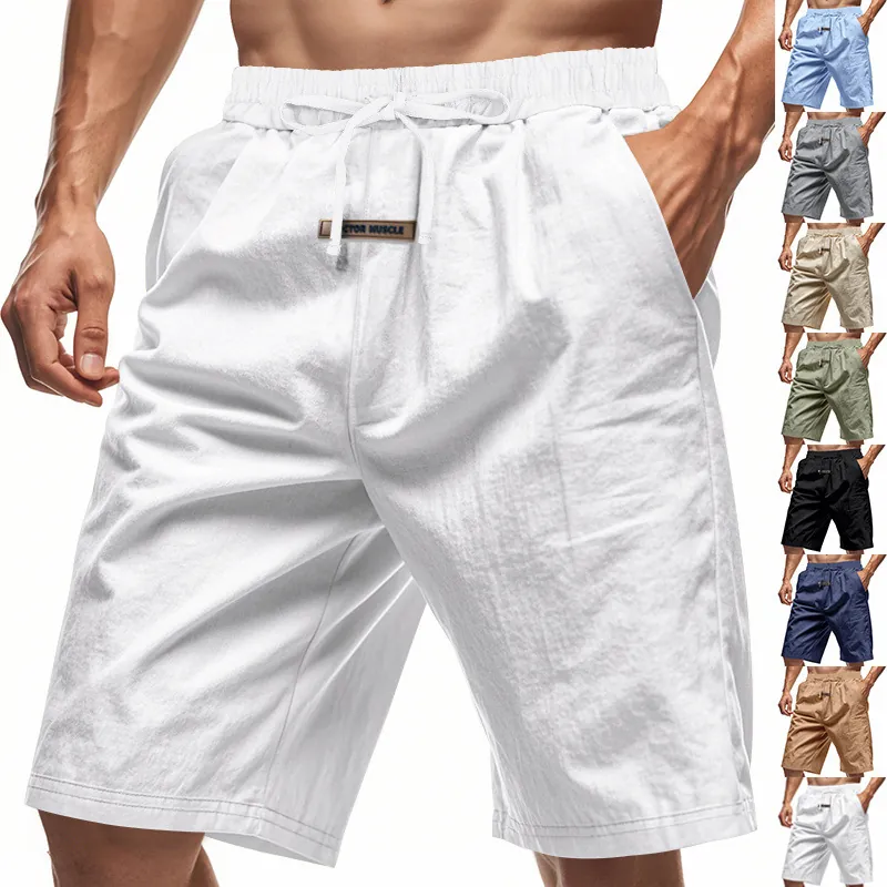 Men Casual Polyester Shorts Summer Thin Breathable Beach Sport Shorts Drawstring Elastic Waist Straight Leg Bottom Pants