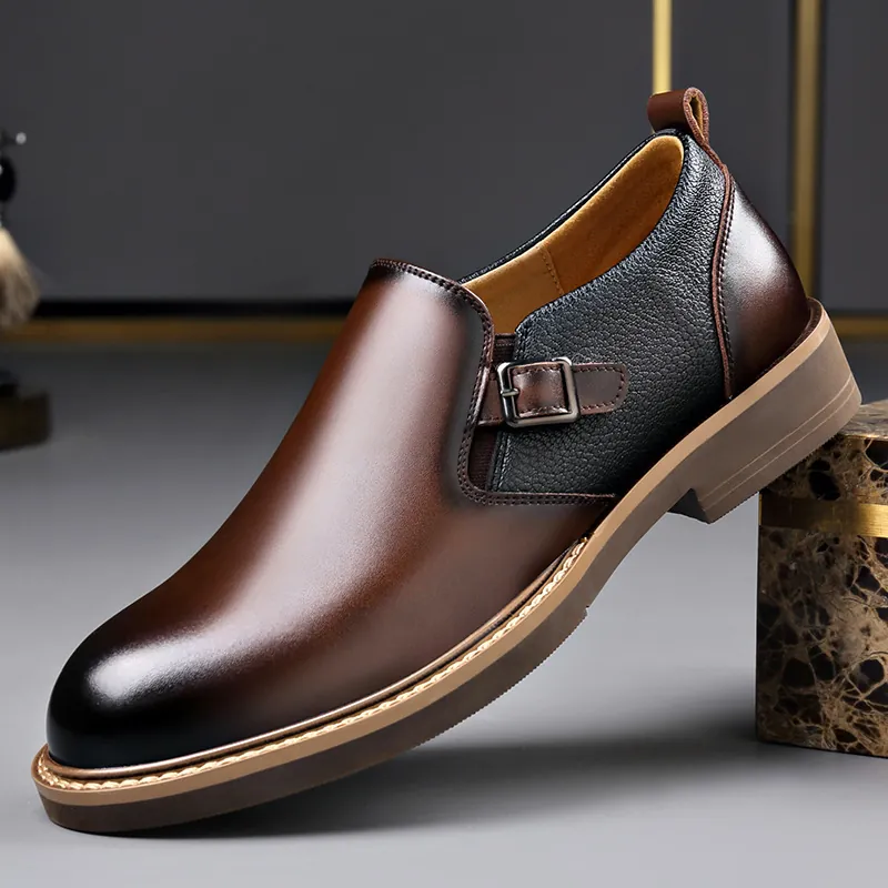 Ανδρικά Δερμάτινα Παπούτσια Business Casual Βρετανικού Στυλ Slip-On Επίσημα Παπούτσια Δερμάτινο Επάνω Μέρος Με Πόρπη Μαλακή Σόλα από Καουτσούκ