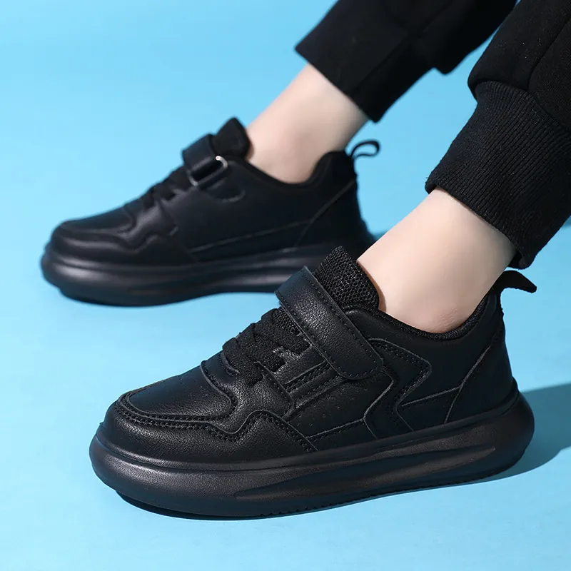 Baskets pour Enfants Garçons Similicuir Semelle Épaisse Mode Chaussures de Course Décontractées Fermeture Auto-agrippante École