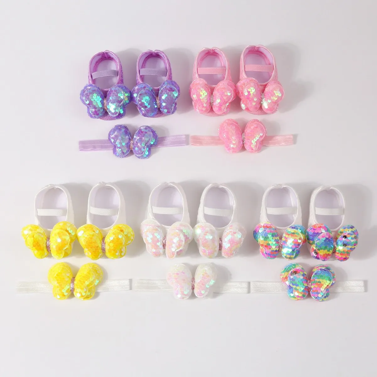 Zapatos de Princesa para Bebé Niña con Encaje y Lazo Primeros Pasos Lona con Lentejuelas Suela Blanda Antideslizante con Diadema