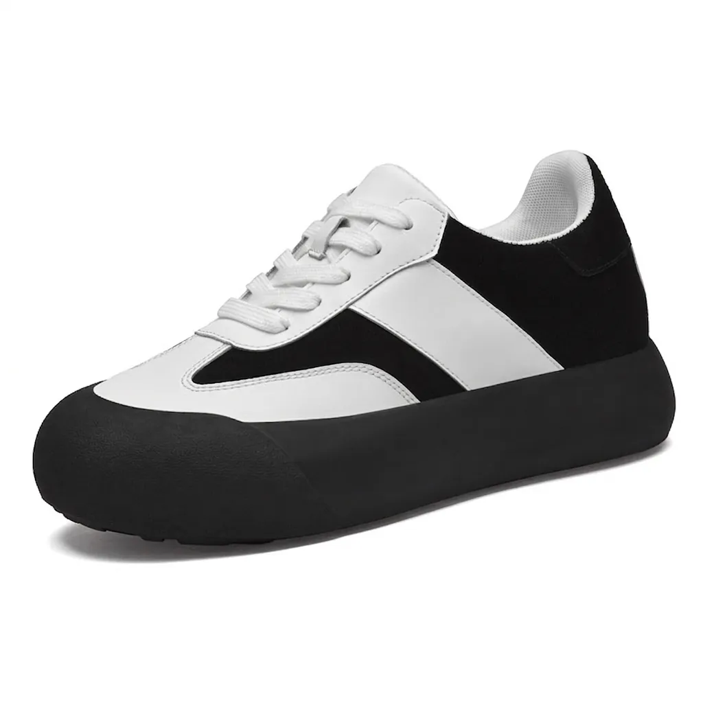 Baskets GAT Plateforme Unisexe Couleur Panda Talon Compensé Invisible Cuir Vachette Chaussures Skate Décontractées