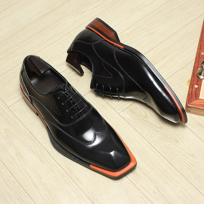Men British Style Business Leather Shoes Cowhide Lining Formal Oxford Brogue Shoes For Wedding Office Party Gentleman Shoes