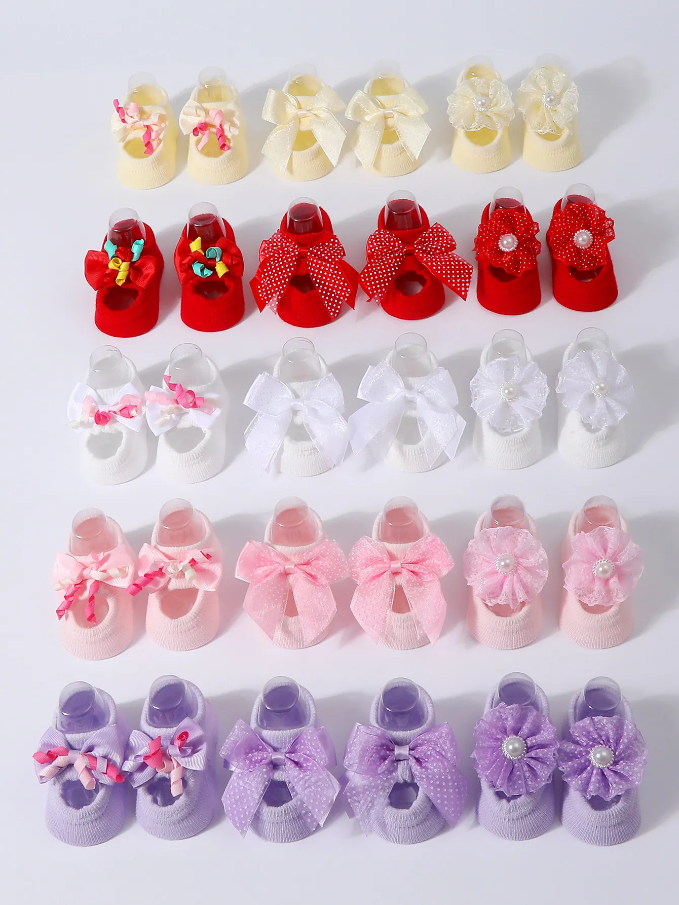 Korean INS Style Baby Girls Anti-slip Floor Socks Set Soft Cotton Blend Bow Lace Flower Artificial Pearl Infant Toddler Walking Socks