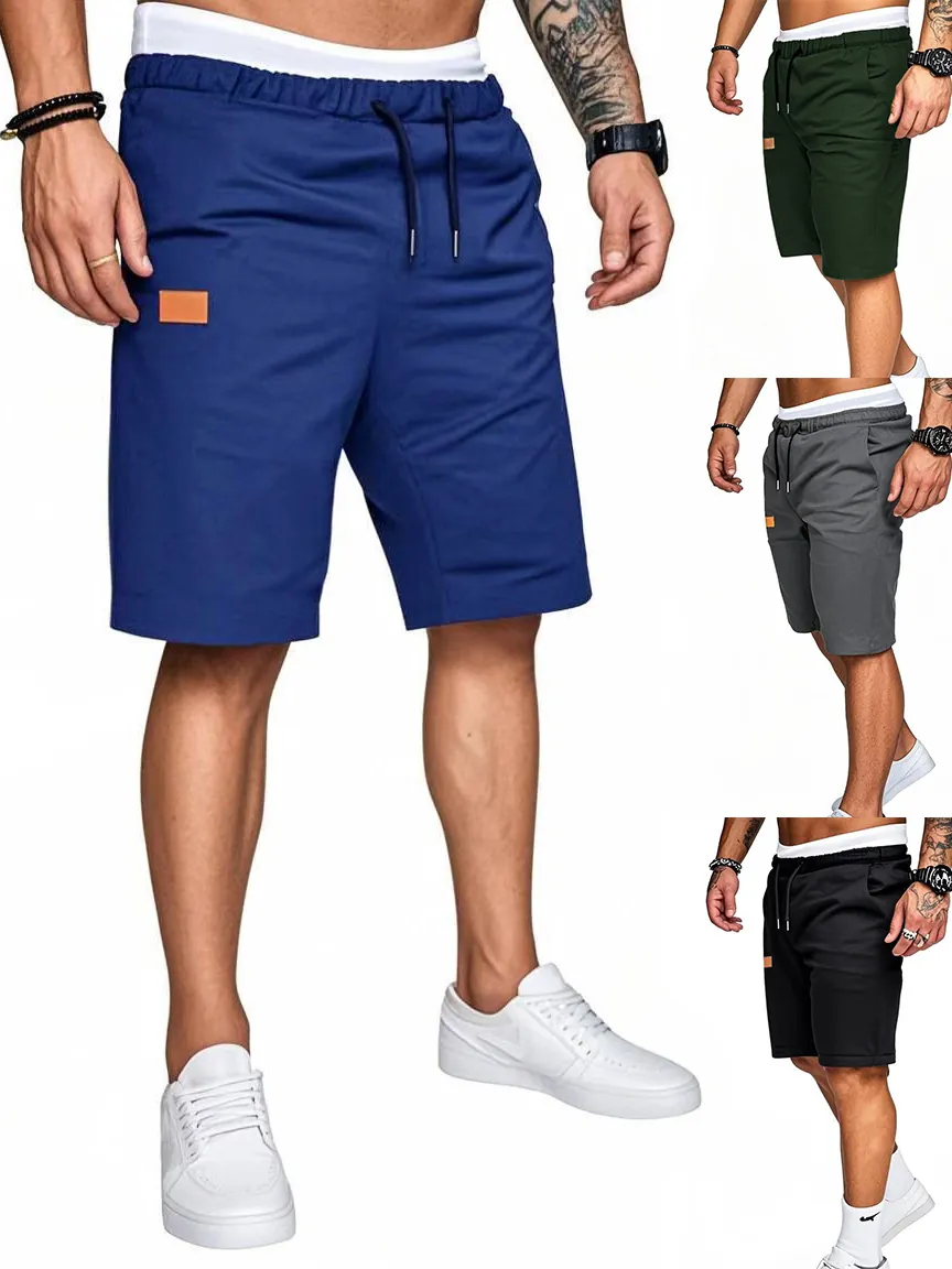 Pantaloncini Cargo Casual da Uomo Taglia Europea Gamba Dritta Patchwork Tinta Unita Pantaloncini Sportivi Con Tasche Multiple