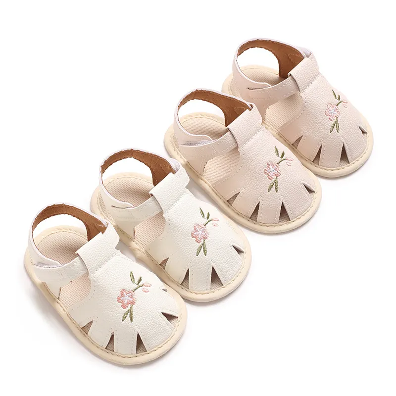 Sandalias de Primeros Pasos Bordadas para Bebé Niña Suela Blanda Floral Caladas Antideslizantes Zapatos de Bebé Verano Casual