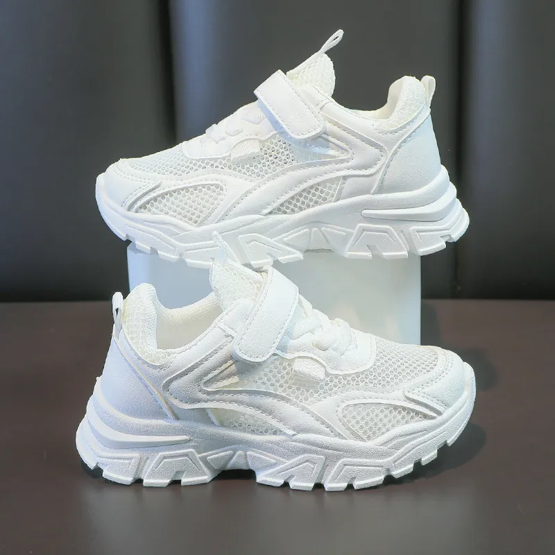 Kinder Atmungsaktive Mesh Sneakers Weiß Rosa Lässig Sportliche Schuhe Mit Klettverschluss Für Schüler Täglicher Gebrauch Schule Leistung