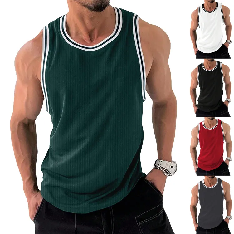 Ανδρικό Αθλητικό Φανελάκι Fitness Slim Fit Ραβδωτό Χωρίς Μανίκια Μπλούζα Προπόνησης Μυών Jersey Top με Χρωματικές Αντιθέσεις