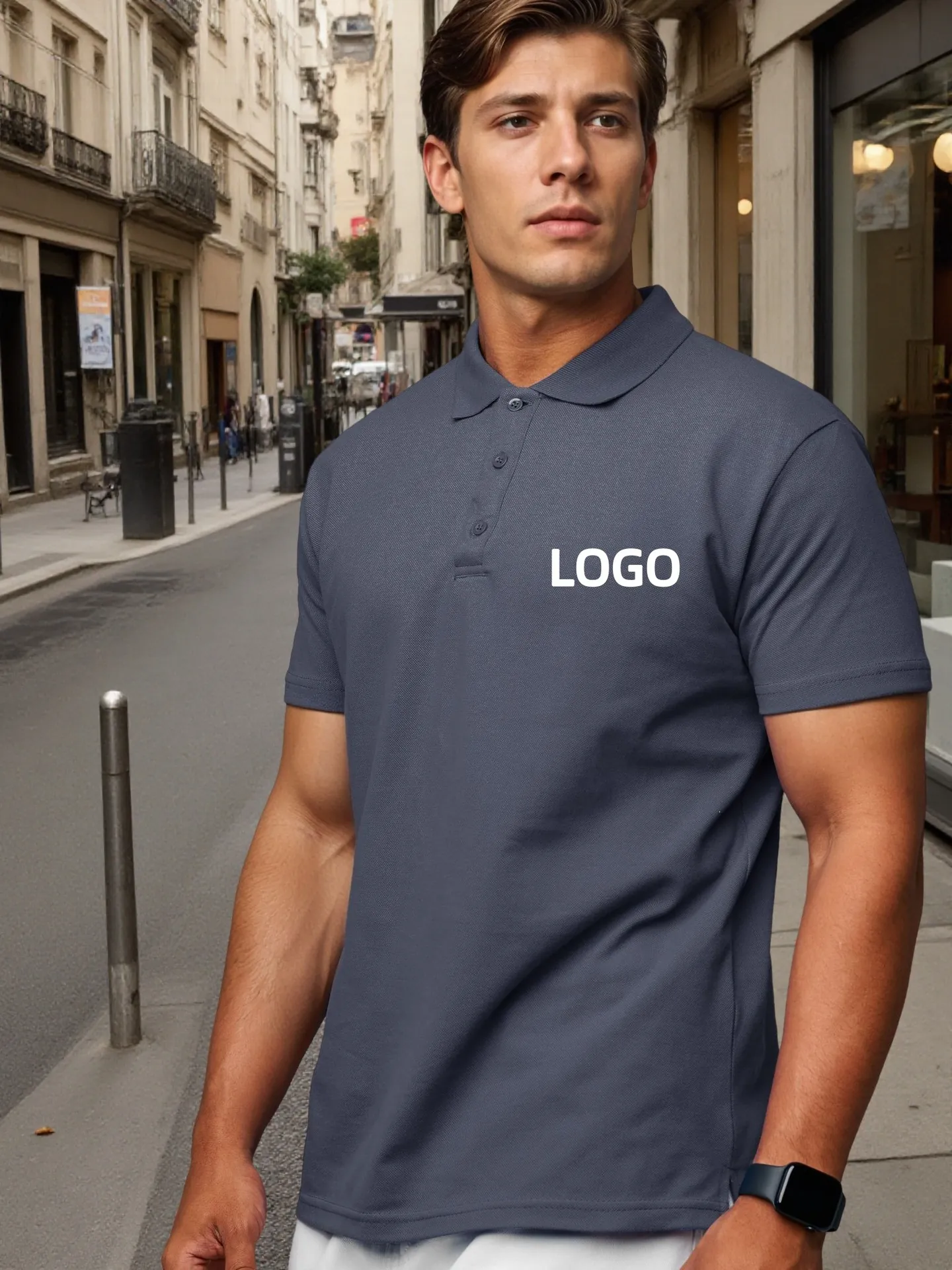 Polo de 100% Algodón para Hombre Manga Corta Básico Casual Color Sólido Estampado Cuello Vuelto Top Transpirable para Deporte