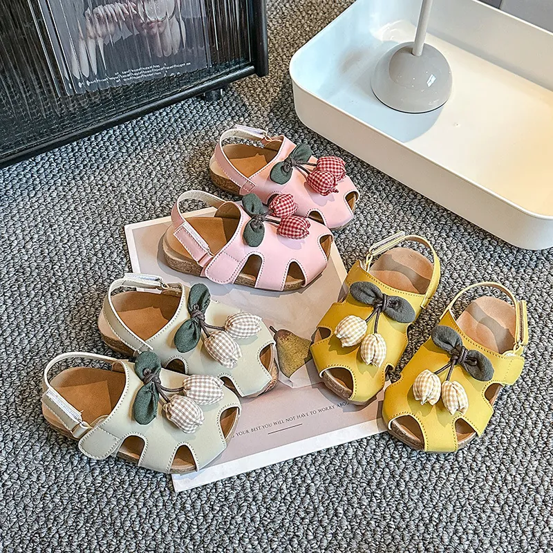 Mädchen Sandalen Geschlossene Zehe Sommer Hohl Prinzessin Schuhe Mit Tulpe Blumendekoration Weiche Sohle Kleinkind Lauflernschuhe Klettverschluss Strandschuhe