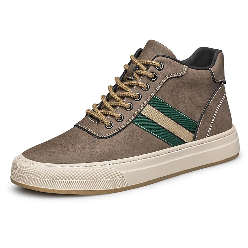 Ανδρικά Mid-top Παπούτσια Skateboard από Δέρμα Split Βρετανικά Trendy Casual Sneakers με Αόρατη Αύξηση Ύψους