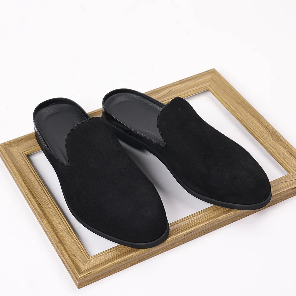 Hommes Été Loafers Sans Talon PU Cuir Givré Mules Couleur Unie Chaussures Hommes Décontractées Respirantes Noir Bleu Camel
