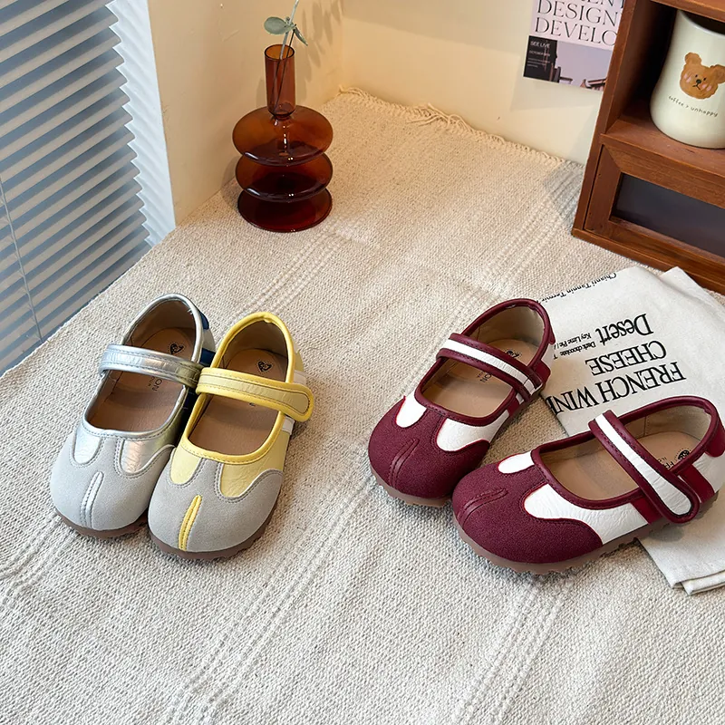Zapatos Planos Mary Jane Tabi Retro para Mujer Niña Punta Dividida Bloques de Color Gancho y Bucle Casual Antideslizante Caminar