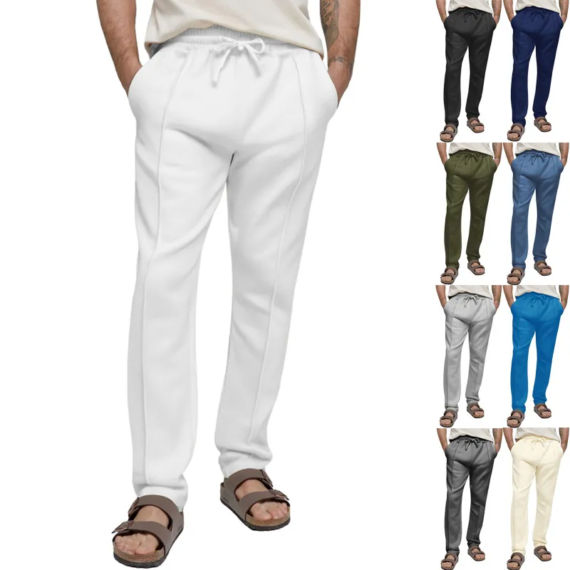 Men Casual Sweatpants Solid Color Straight Leg Loose Fit Drawstring Waist Trousers Polyester Sports Fashion Sweatpants For Daily Men