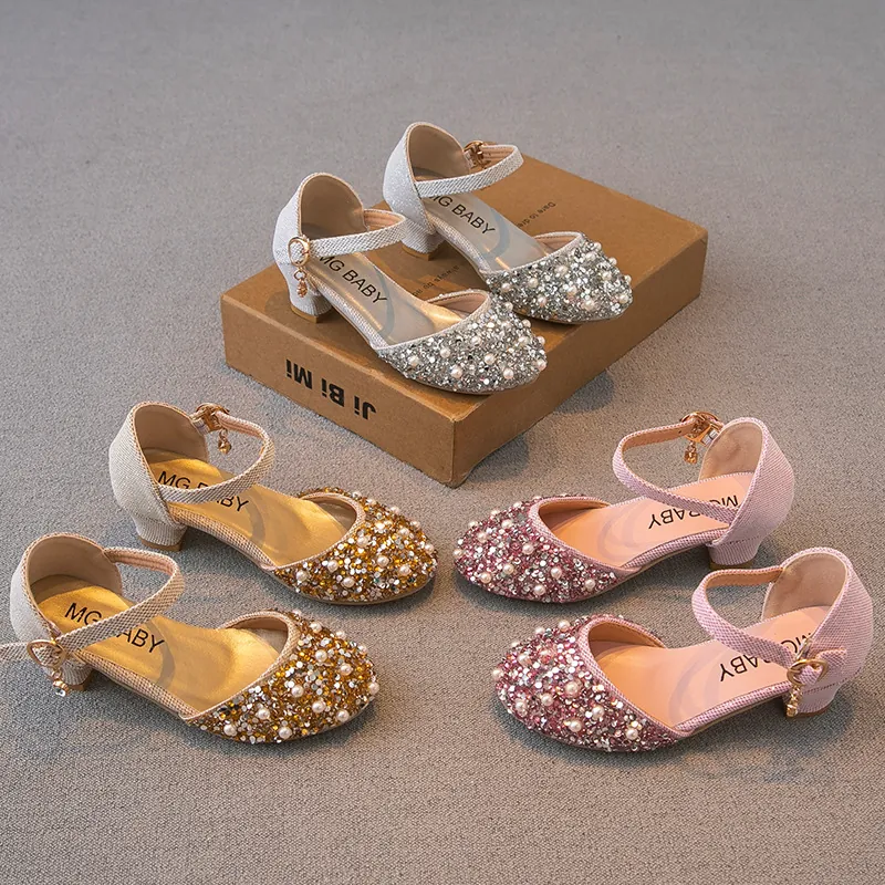 Chaussures Mary Jane Princesse avec Strass et Perles Artificielles pour Filles en PU Scintillant pour Performance Danse Mariage