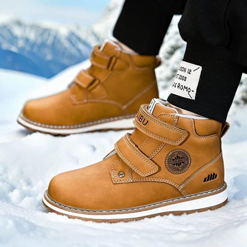 Bottes Martin d'Hiver pour Enfants Garçons Filles Imperméables Doublées de Fourrure Chaude Chaussures d'Extérieur Antidérapantes
