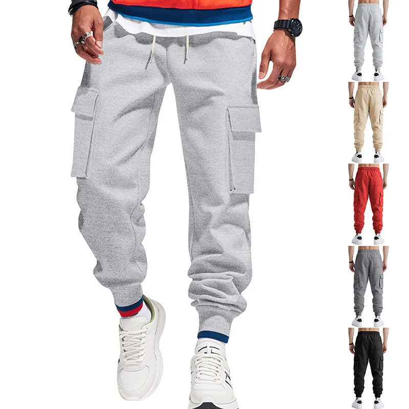 Heavyweight Men's Cargo Jogger Pants Multi-Pocket Casual Sweatpants Urban Streetwear Outdoor Loose Work Trousers Elastic Drawstring Bottoms