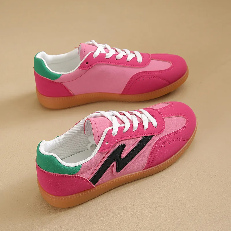 Zapatillas Casuales GAT para Mujer Moda Versátil Punta Redonda Zapatos Planos Cuero Sintético Transpirable Zapatos Deportivos Retro