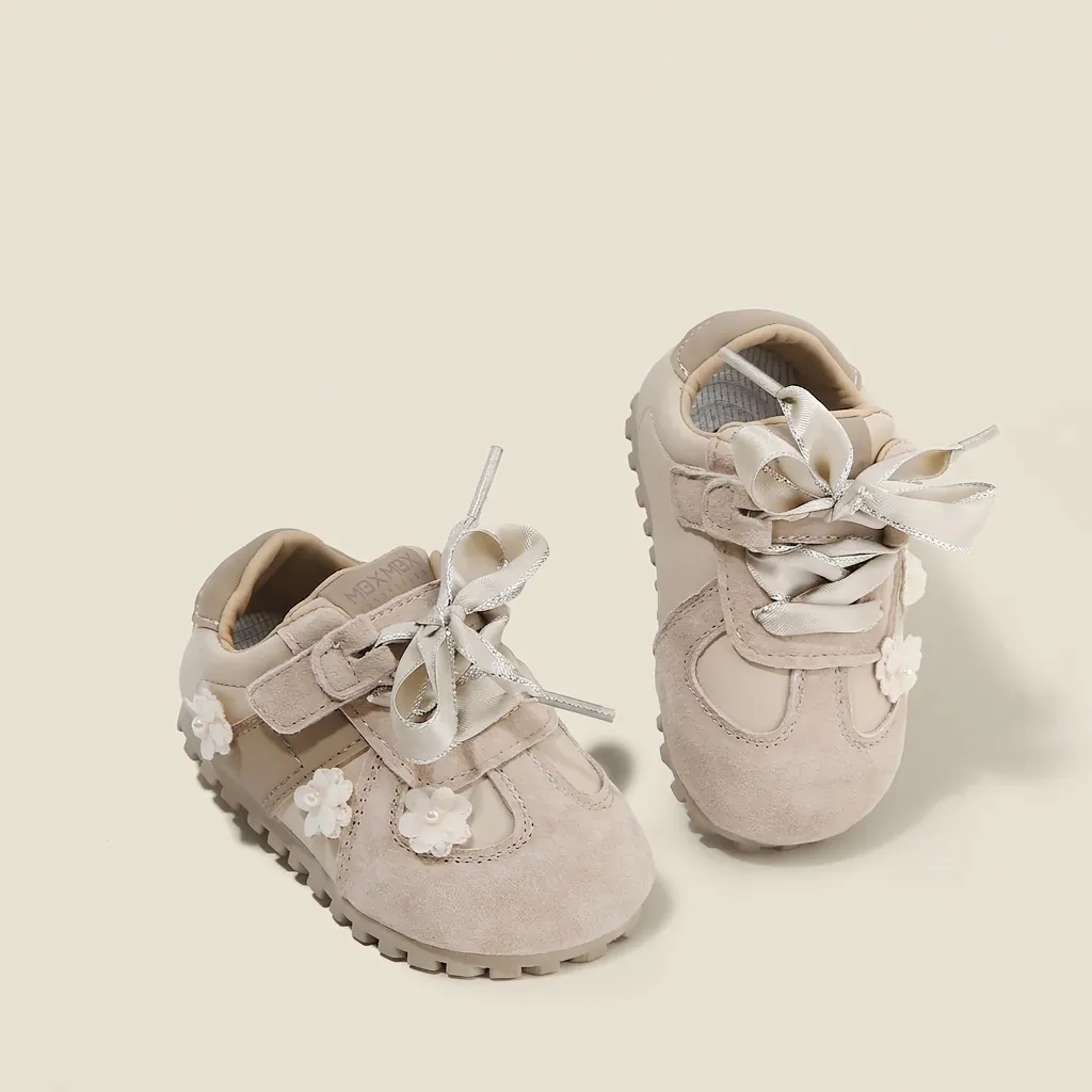 Baby Girls Boys First Walker Shoes Soft Sole Floral Bow German Trainer Style Sneakers Toddler Infant Non-slip Shoes Fall