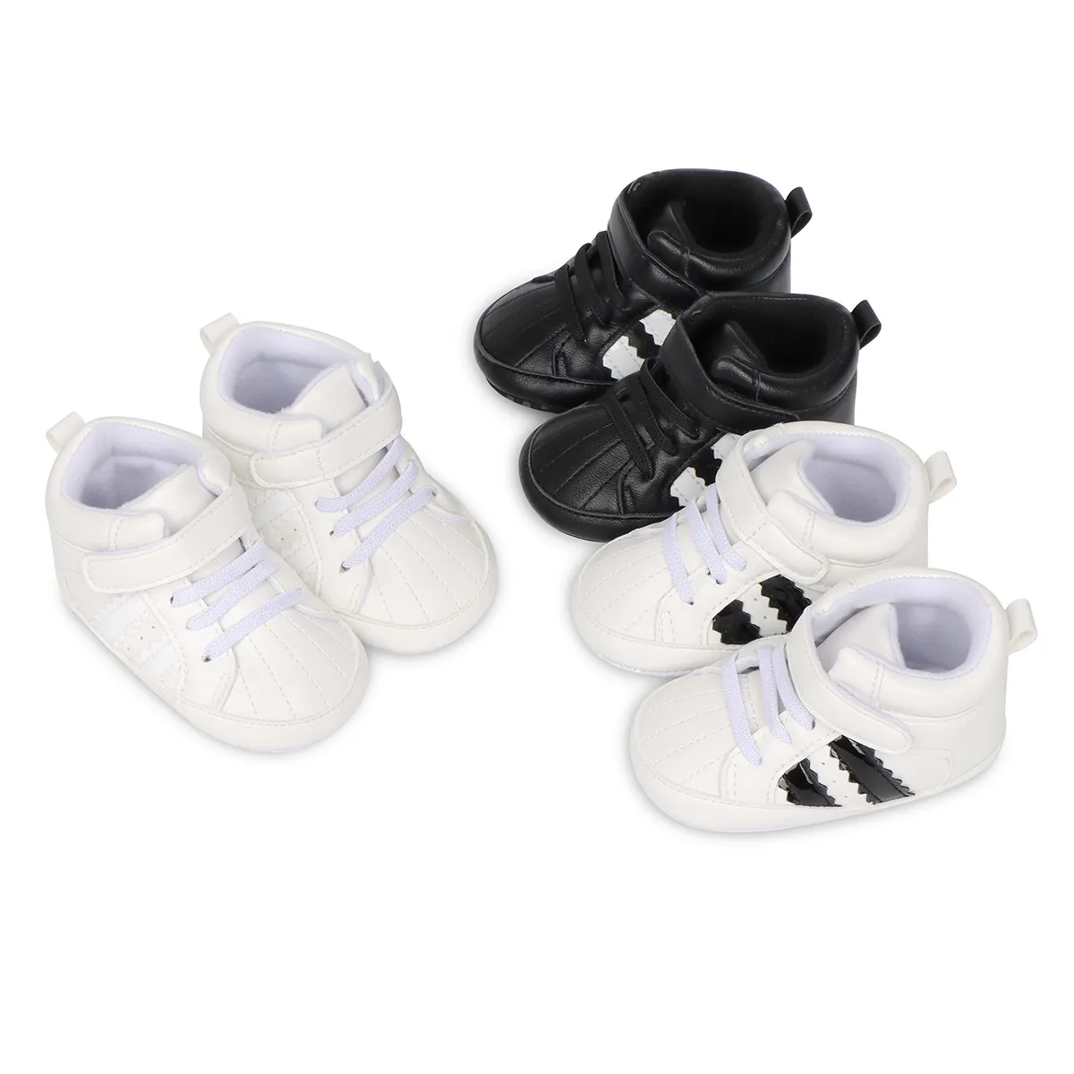 Baby Soft Sole First Walkers Shoes PU Leather Anti-Slip High-Top Infant Toddler Casual Sneakers for Boys Girls
