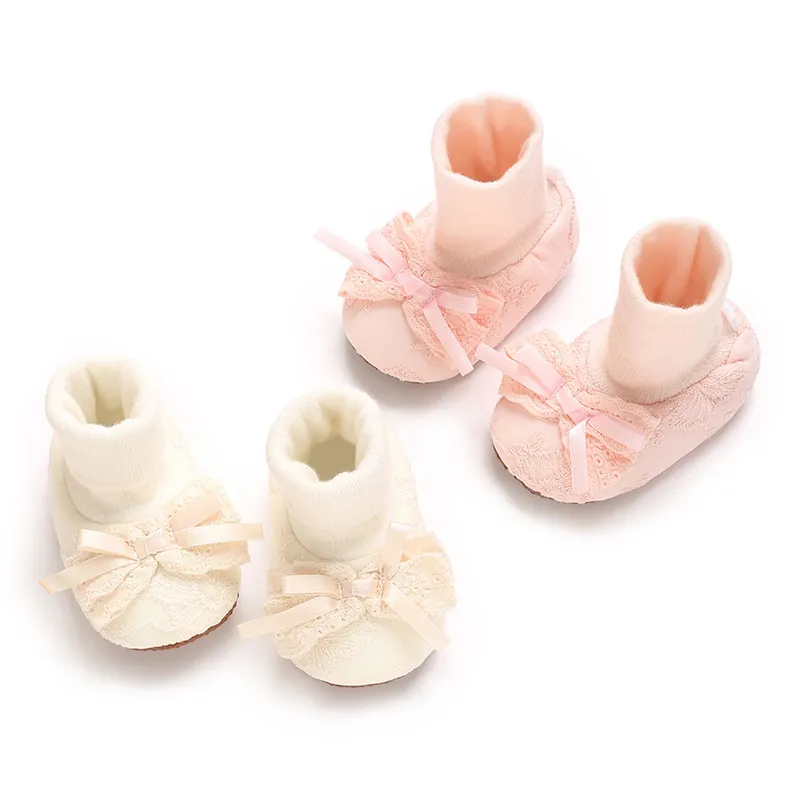 Baby Girl Bow Lace Sock Shoes Anti-slip Soft Sole First Walkers Infant Princess Style Newborn Toddler Floor Socks Shoes