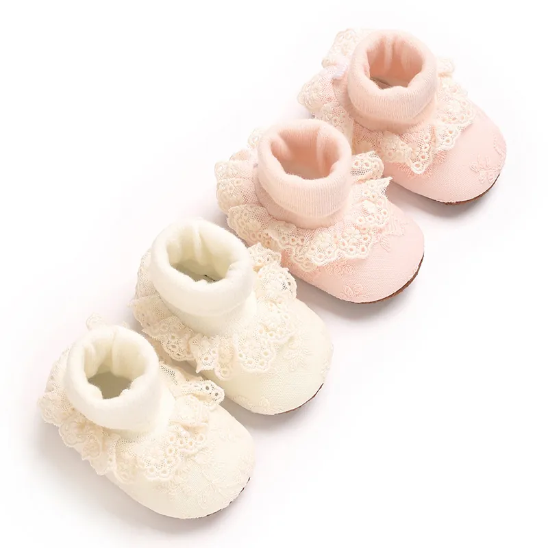 Calcetines de Suelo Lindos para Bebé Niña Antideslizantes de Algodón Suave con Lazo de Encaje Estilo Princesa para Recién Nacidos