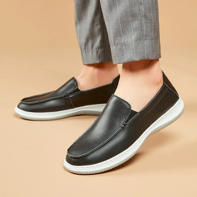 Herren Echtleder Loafers Kopfschicht Rindsleder Slip-On Casual Britischer Stil Sommer Atmungsaktiv Leichte Weiche Mokassins Flats