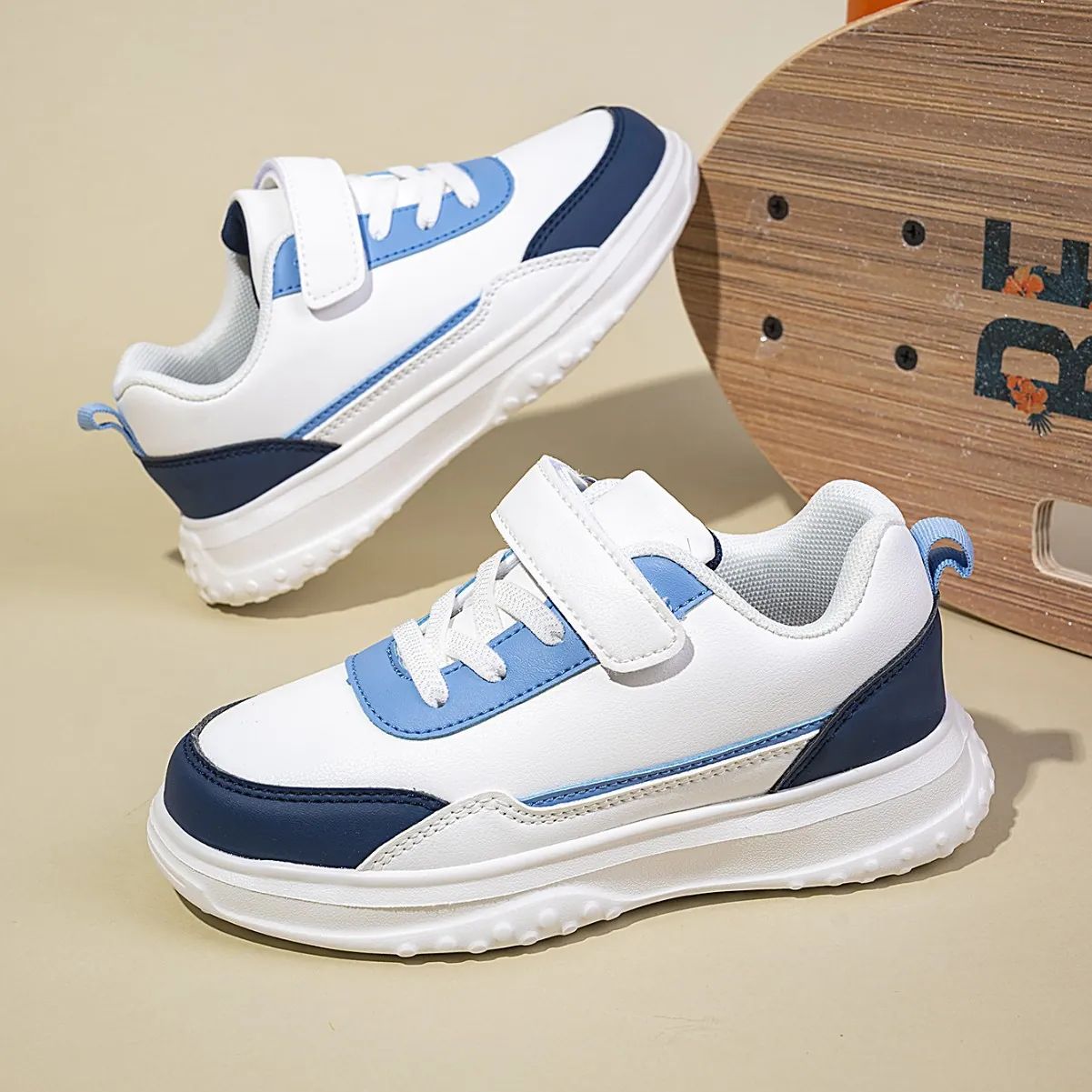 Kinder Mode Sneaker Jungen Mädchen Atmungsaktiv Outdoor Skateschuhe Koreanischer Freizeitstil Klettverschluss Rutschfeste Laufschuhe