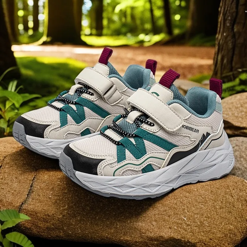 HOBIBEAR Kinder Jungen Sneaker Atmungsaktives Mesh Patchwork Laufschuhe Weiche Sohle Klettverschluss Lässig Kinder Outdoor Sportschuhe