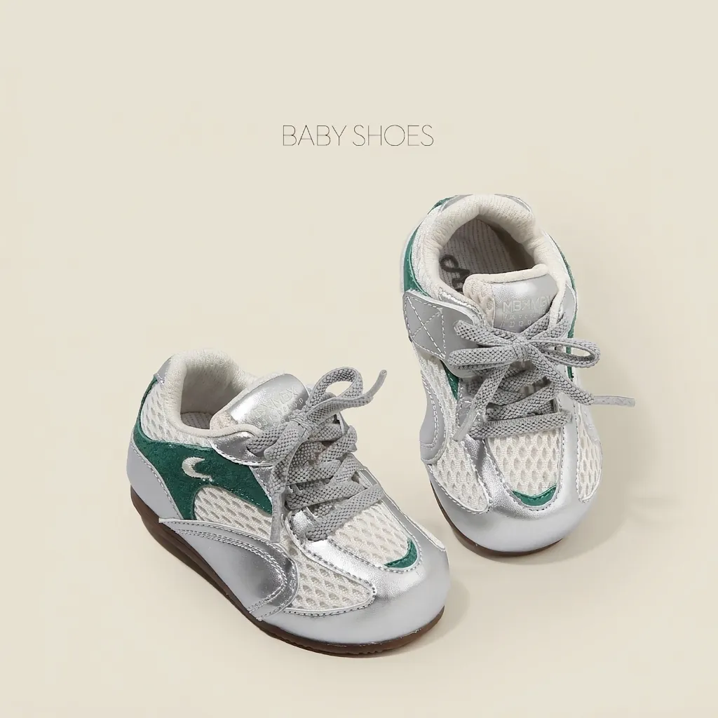 Toddler Sneakers Breathable Patchwork Walking Shoes Pigskin Mesh Non-slip Casual First Walker Shoes For Baby Boys Girls