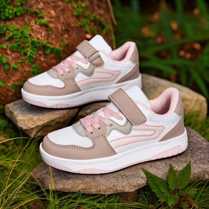 Baskets en Mesh Respirant pour Enfants Design Bloc de Couleur Avec Fermeture Auto-agrippante Chaussures de Sport pour Garçons et Filles 6-12 Ans