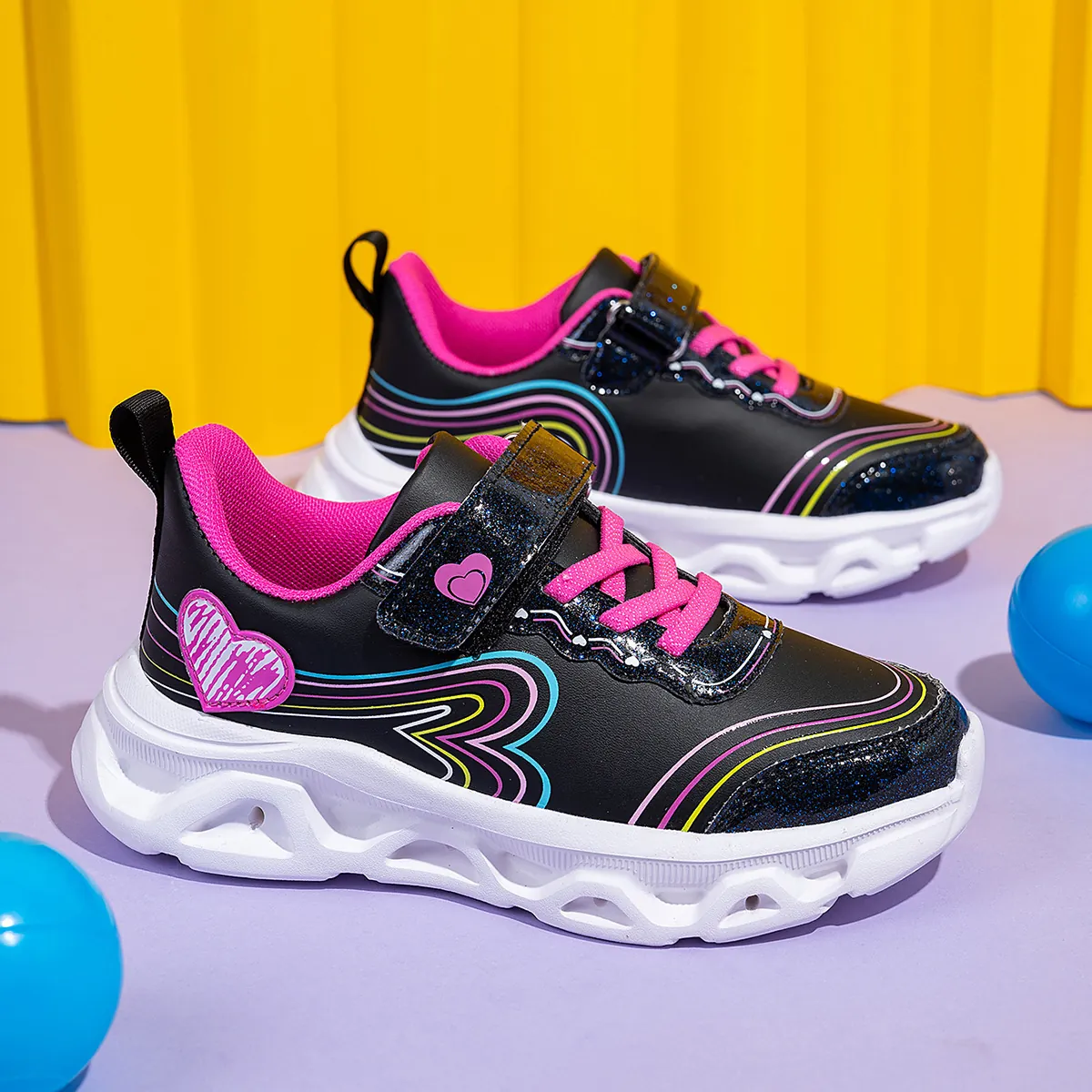 Κοριτσίστικα Sneakers Chunky Παιδικά Αθλητικά Παπούτσια Σχέδιο Καρδιά Κλείσιμο με Σκρατς Γκλίτερ Ελαφριά Αντιολισθητικά Αναπνεύσιμα Sneakers για Σχολείο Καθημερινό