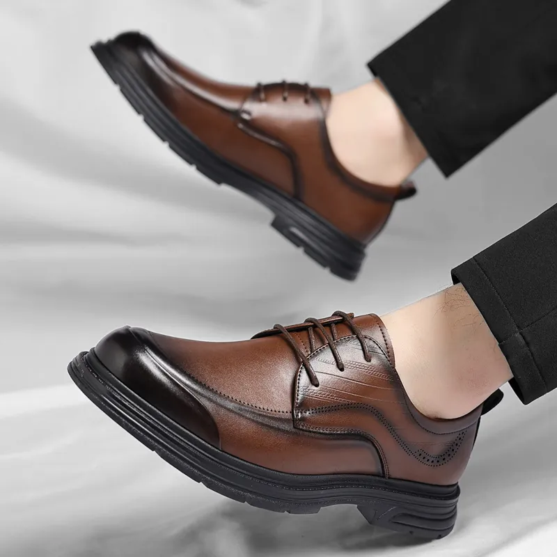 Zapatos de Cuero Formales de Negocios para Hombre Estilo Británico Brogue para Novio Boda Oficina Transpirables Marrón Negro