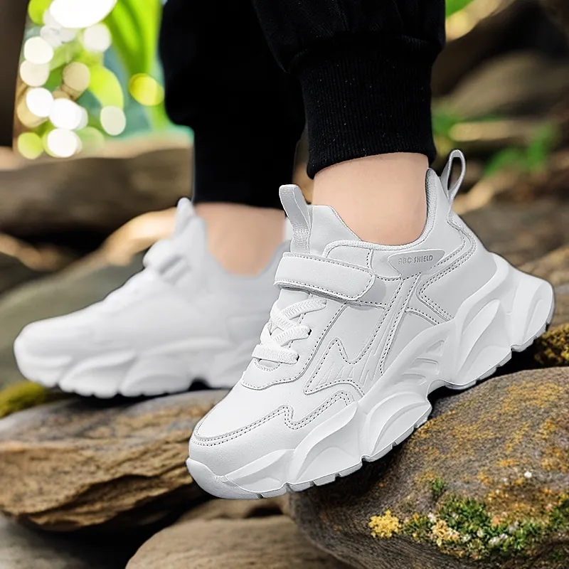 Kinder Jungen Leichte Wasserdichte Laufschuhe Atmungsaktive Weiche Sohle Sport Sneaker Mit Klettverschluss Für Schule Outdoor Aktivitäten Lässige Mode Weiß Schwarz Schuhe