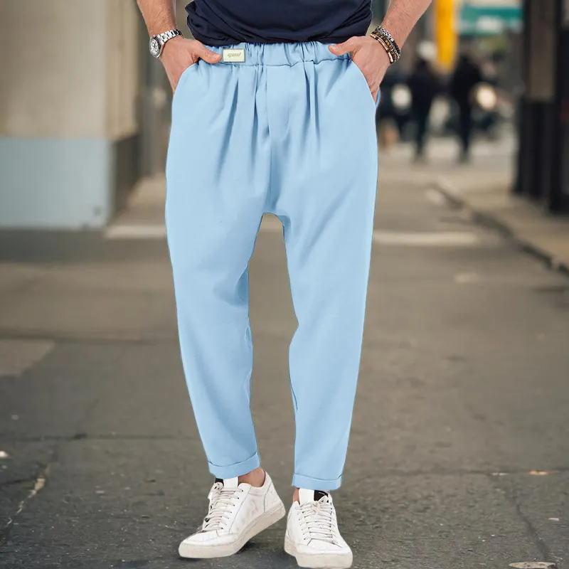 Men's Fashion Casual Solid Color Harem Pants Big Size Loose Drop Crotch Trousers Straight Leg Sweatpants Streetwear For Everyday Wear