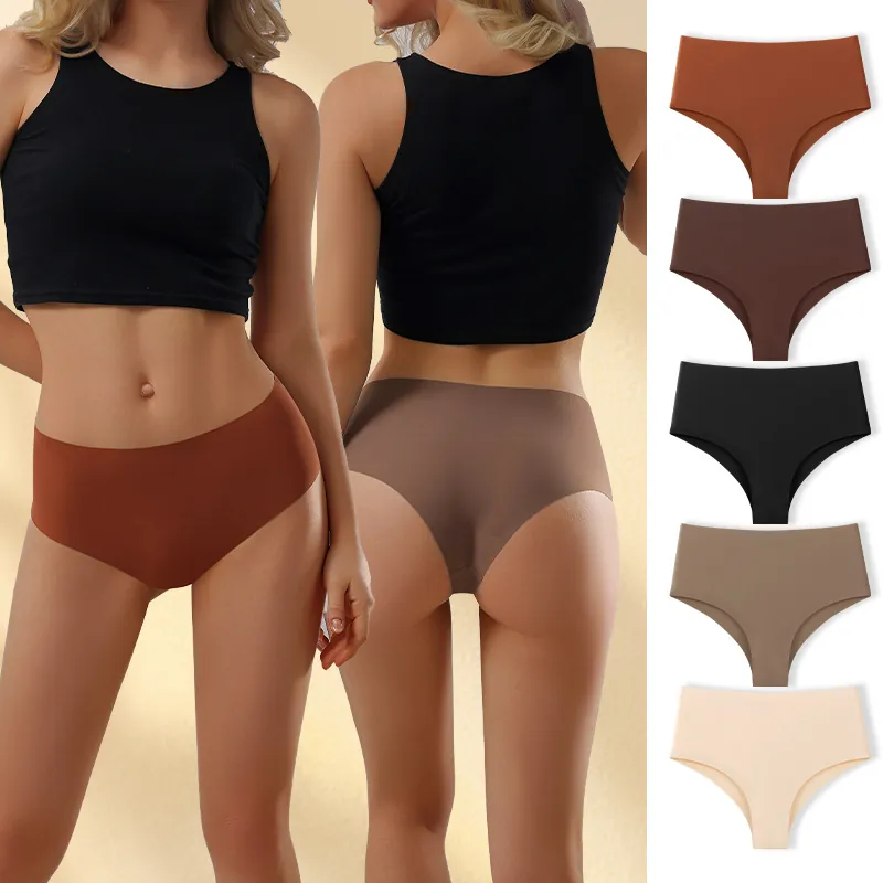 Damen Nahtlose Eisseide Unterhosen Mittlere Taille Atmungsaktiv Schnell Trocknend Nylon Unterwäsche Baumwolle Zwickel Lässig Sportlich