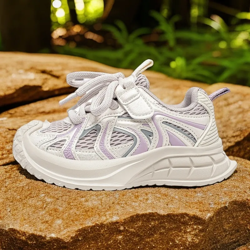 Baskets Chunky Femmes Enfants Semelle Épaisse Plateforme Mesh Respirant Chaussures de Course Décontractées Auto-agrippantes Sport Rétro