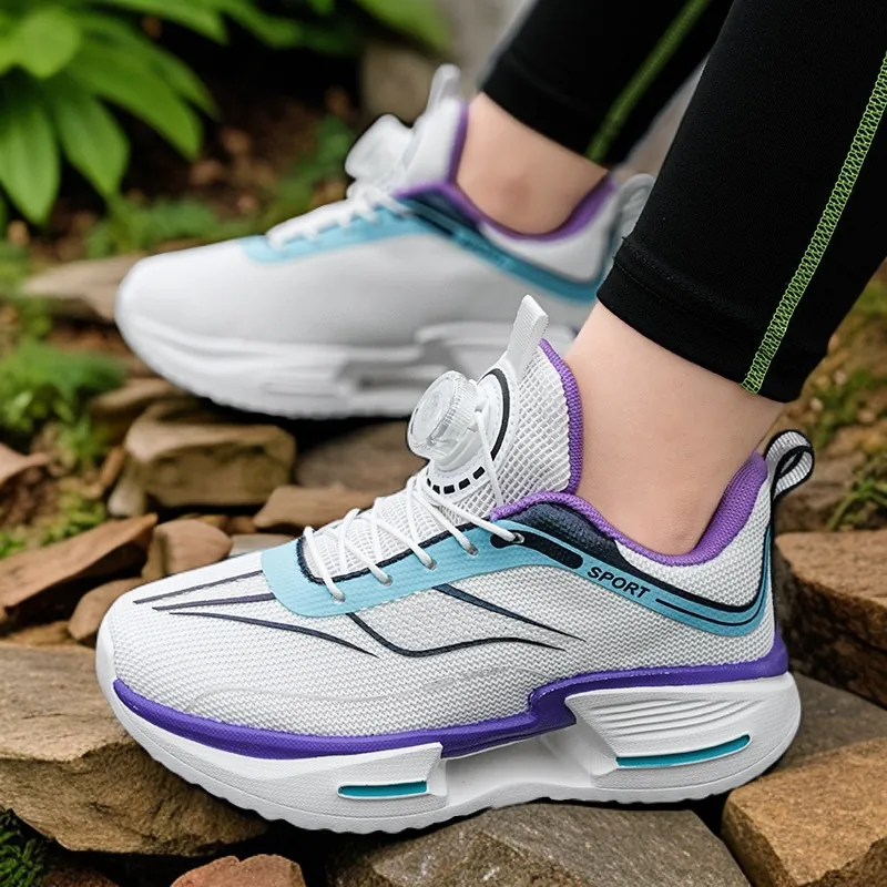 Chaussures de Course Jeunesse Bouton Rotatif Léger Respirant Mesh Baskets Pour Sports d'Été Semelle Souple Antidérapante Chaussures de Sport