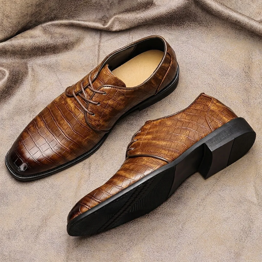 Scarpe da Uomo Formali in Pelle con Motivo a Coccodrillo Finta Pelle Stringate Scarpe Oxford Resistenti all'Acqua e Antiscivolo