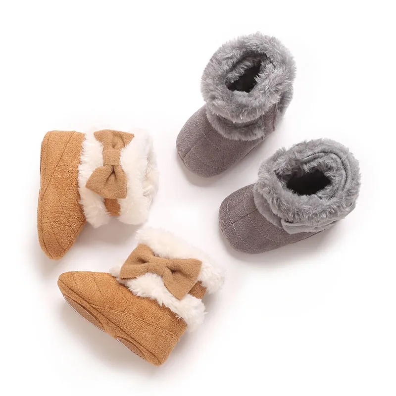 Bottes de Neige d'Hiver pour Bébé Fille Chaudes Doublure Polaire Premiers Pas Chaussures Avec Nœud Papillon Semelle Souple Antidérapante Bottines Rembourrées