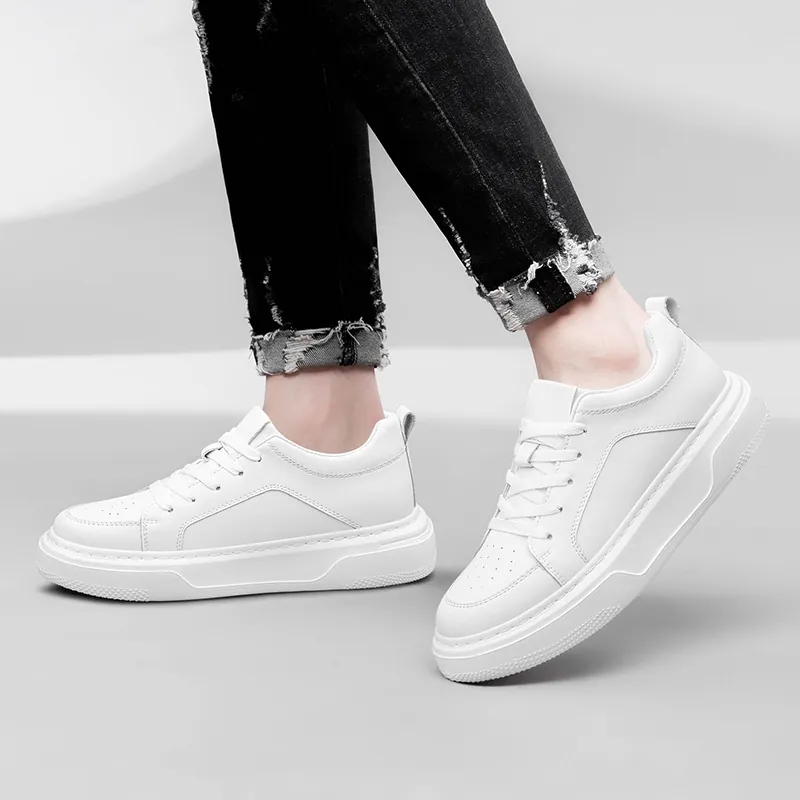 Scarpe da Skateboard Unisex in Pelle di Vacchetta Rialzo Interno Platform Suola Spessa Sneakers Sportive Casual Basse Versatili